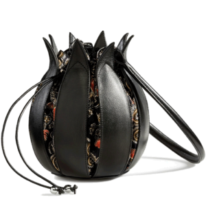 Black – “Marrakech” Batik Medium Leather Tulip Handbag