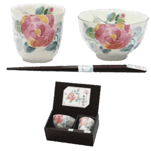 Japanese Floral Tea & Rice Bowl Set - Rose