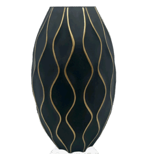 13" Black Vase with Gold Stripes