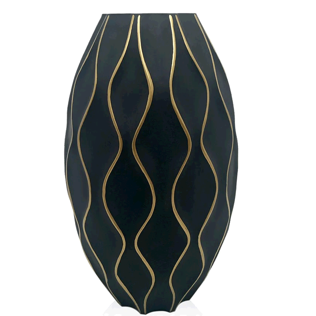 13-inch-Black-Vase-with-Gold-Stripes 13" Black Vase with Gold Stripes
