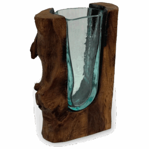 Mouthblown Glass Vase Inside Drift Wood