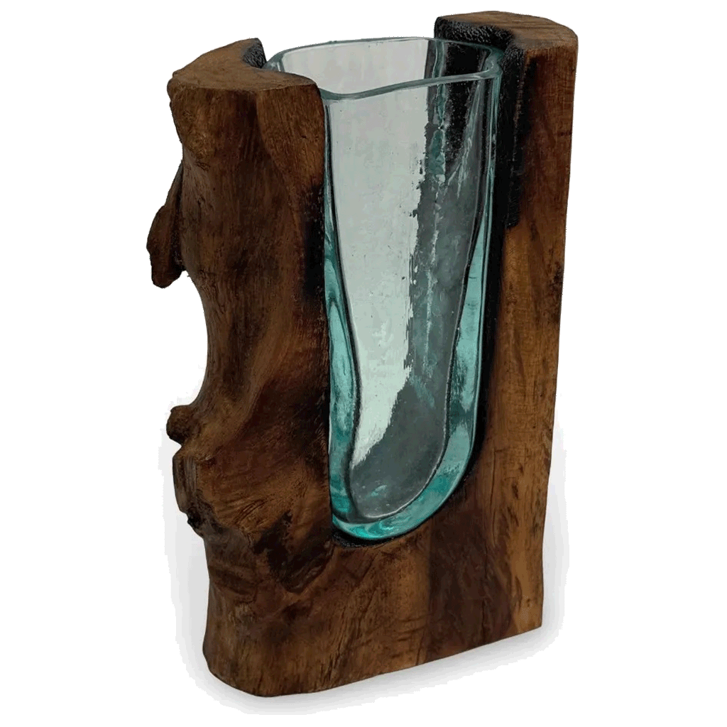 Mouthblown-Glass-Vase-Inside-Drift-Wood Mouthblown Glass Vase Inside Drift Wood